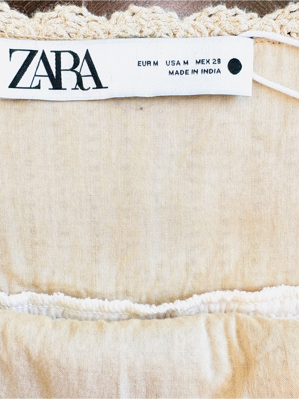 Zara Crochet Knit Midi Dress Cream Cotton Gauze Cottagecore Sz M Boho Beach - Picture 3 of 10